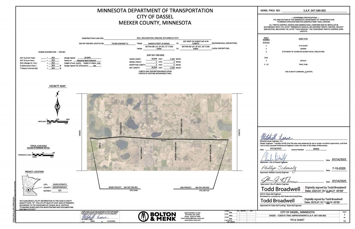 Map of Dassel-Cokato Trail Improvement